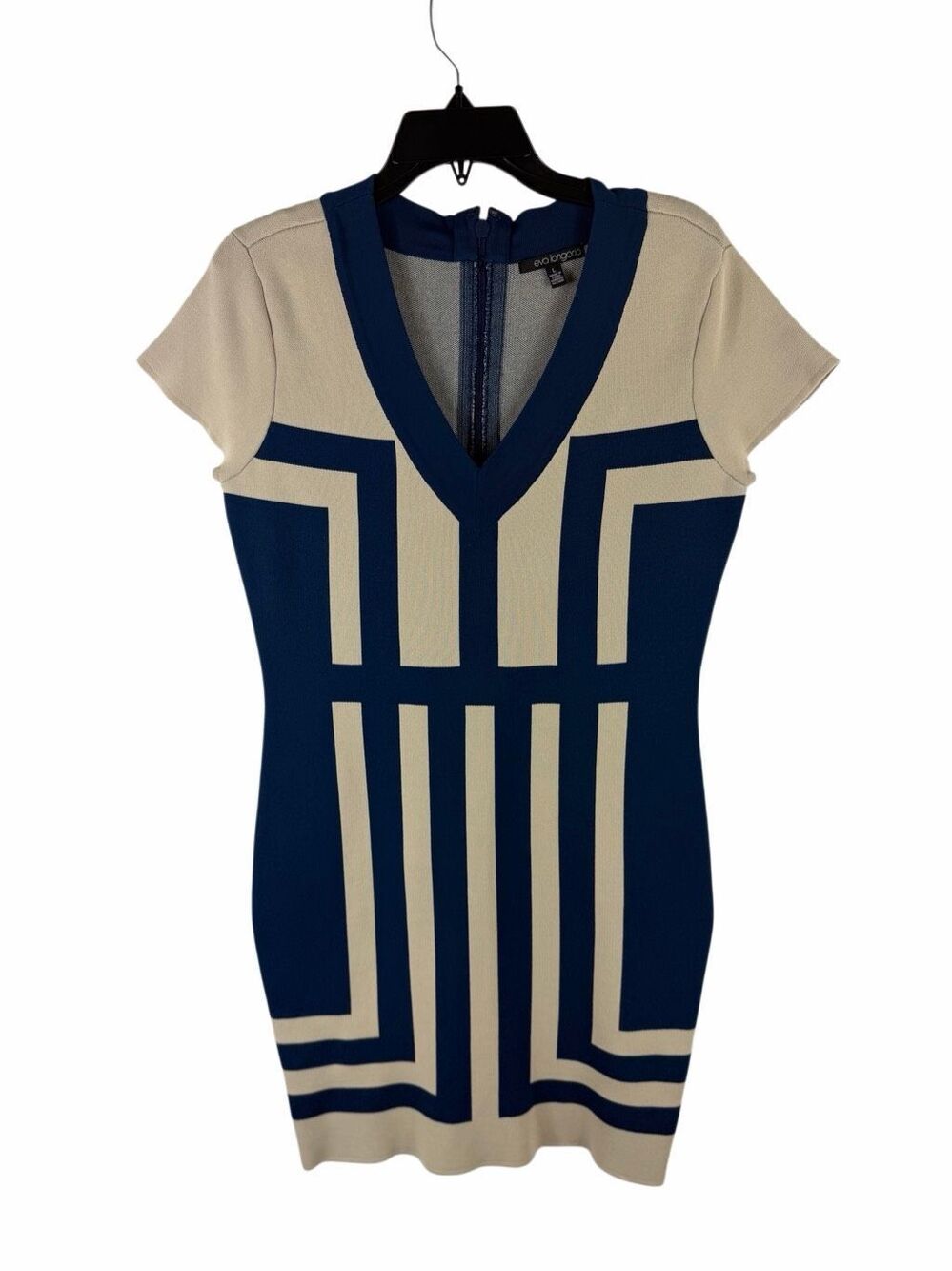 Eva Longoria Tan and Blue Bodycon Dress- Size L